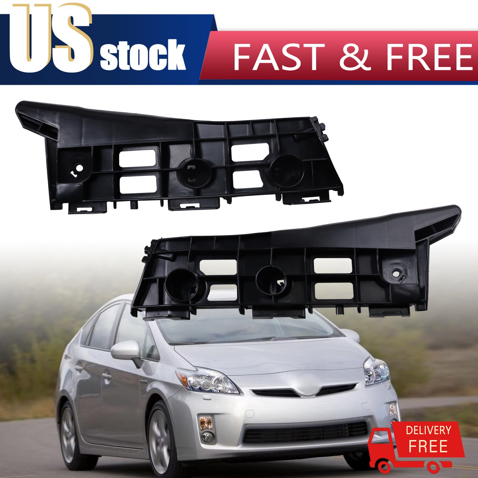 For 2010-2015 Toyota Bumper Prius Fender Brackets Support Beam 2PC Front