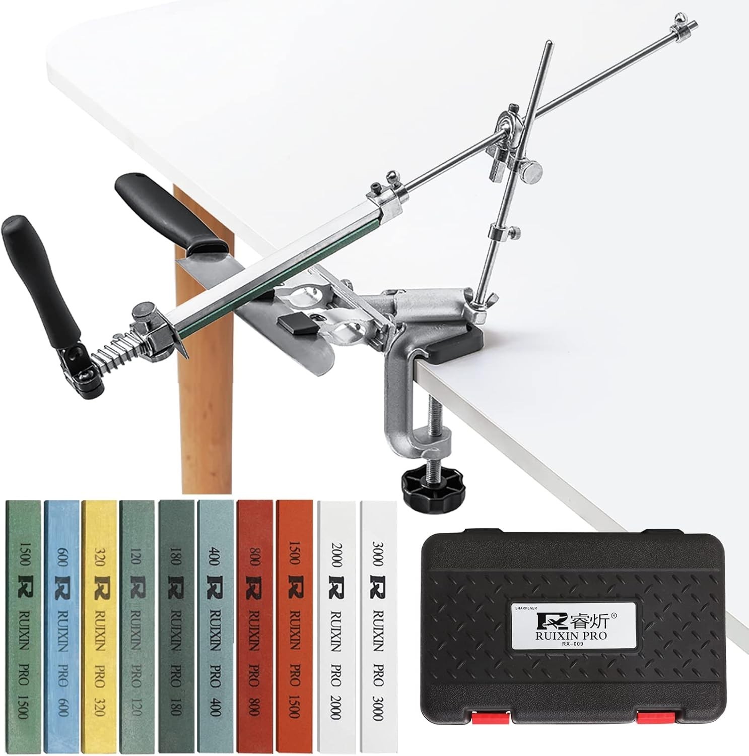 Professional Knife Sharpener with 10 Whetstones 360° Rotation Flip Design