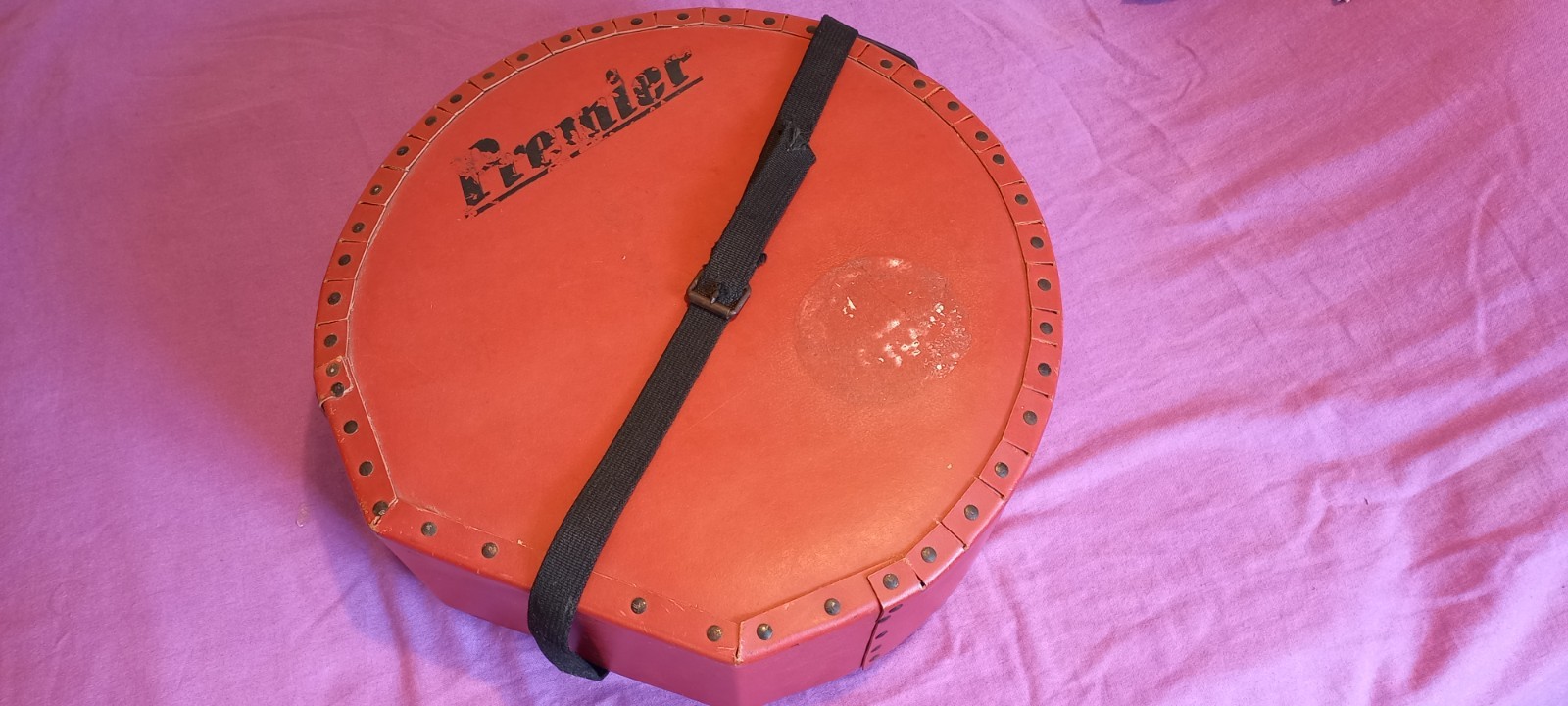Vintage Premier 14" red fibre case for snare or tom 60/70s used gc/vgc as shown