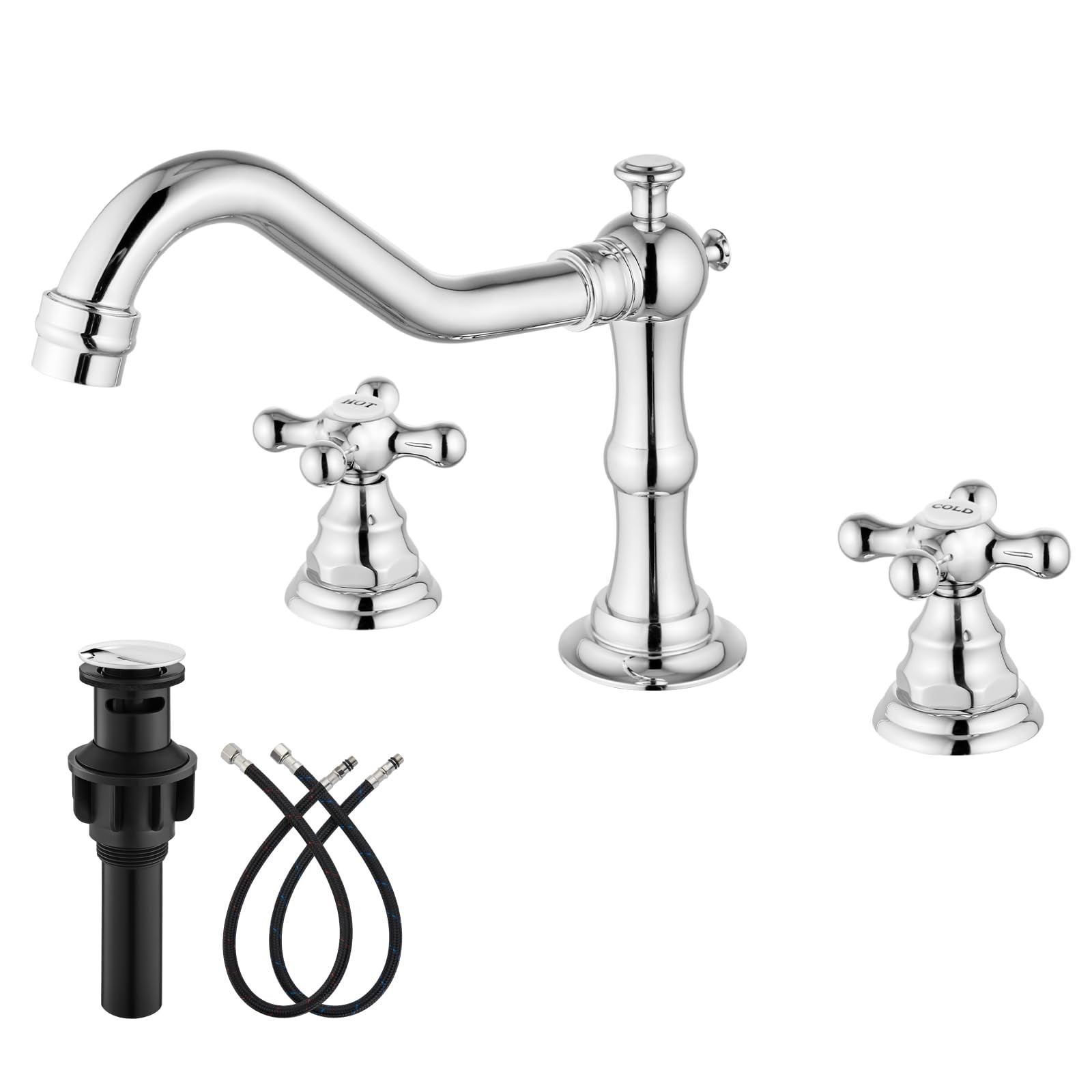 gotonovo Bathroom Faucet 3 Hole Vintage, Polish HOT COLD Label, Chrome
