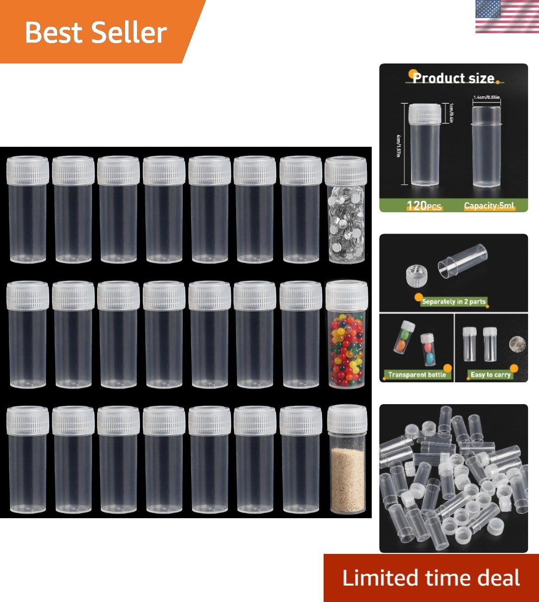 Durable 5ml Plastic Sample Bottles - 120 Count Mini Vials for Organized Storage