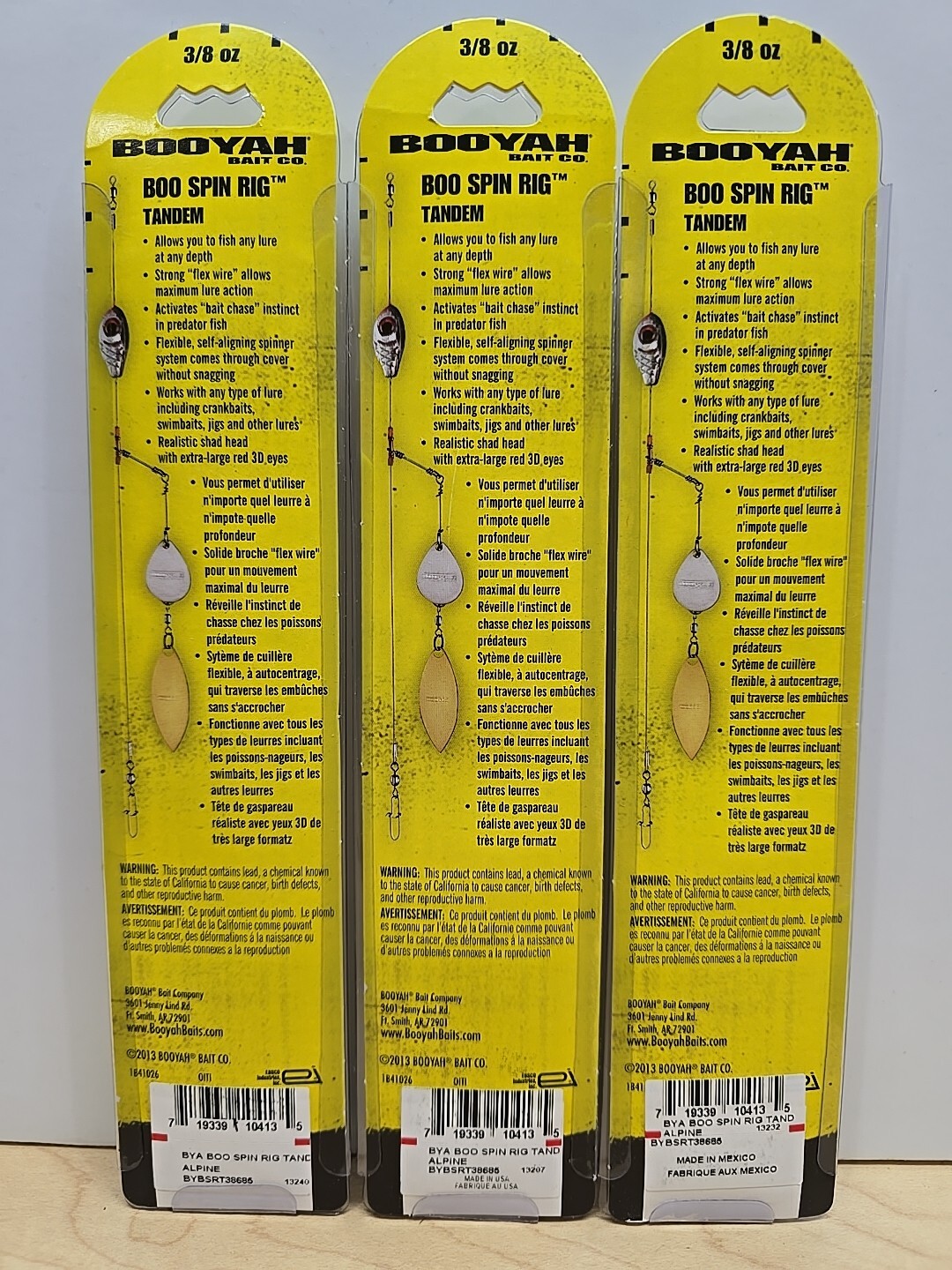 6 Booyah Bait Boo Spin Rig Double Teaser Tandem Bass 3/8 3/8oz Spinner Inline G
