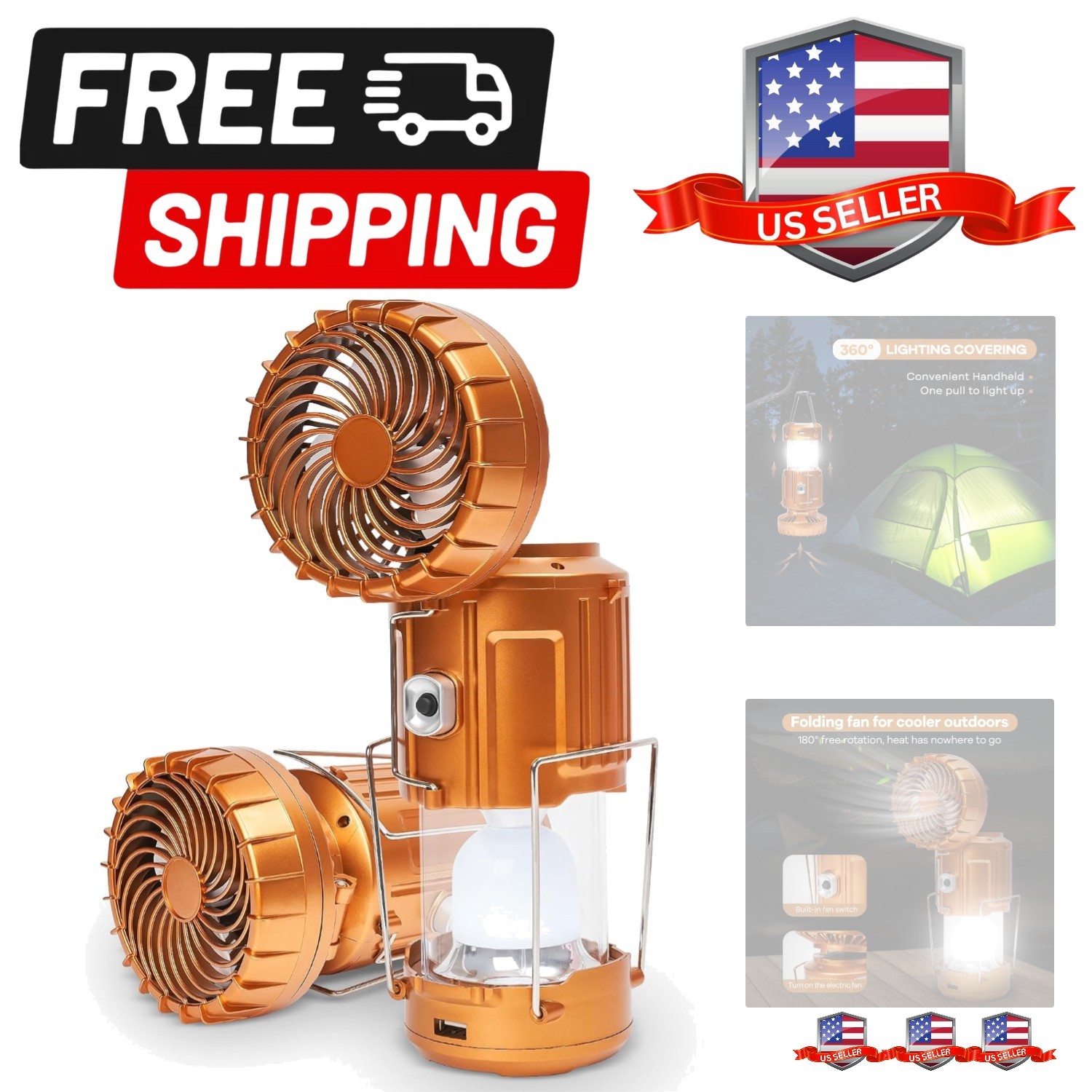 5-in-1 Solar Light and Fan - Rechargeable Lantern with Phone Charger & Portab...