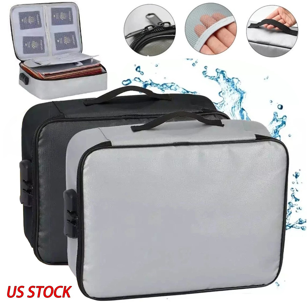 Waterproof Locking Document Box File Storage Organizer Secure Bag