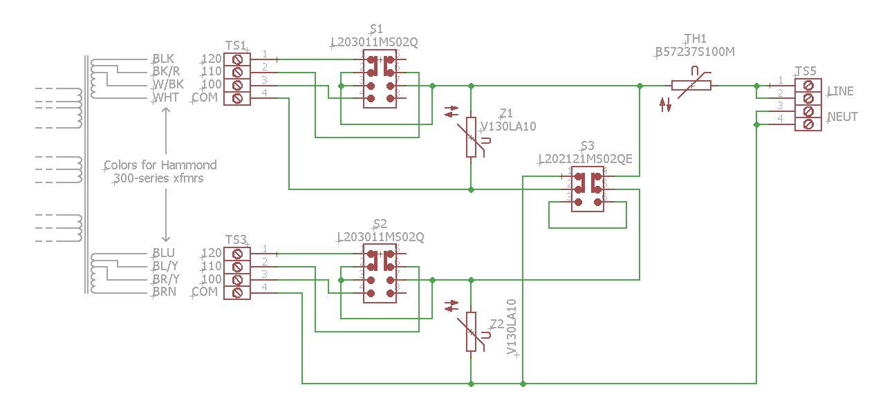 DIY PCB - Voltage Selector / Input PCB for Multi-voltage Transformer Primaries