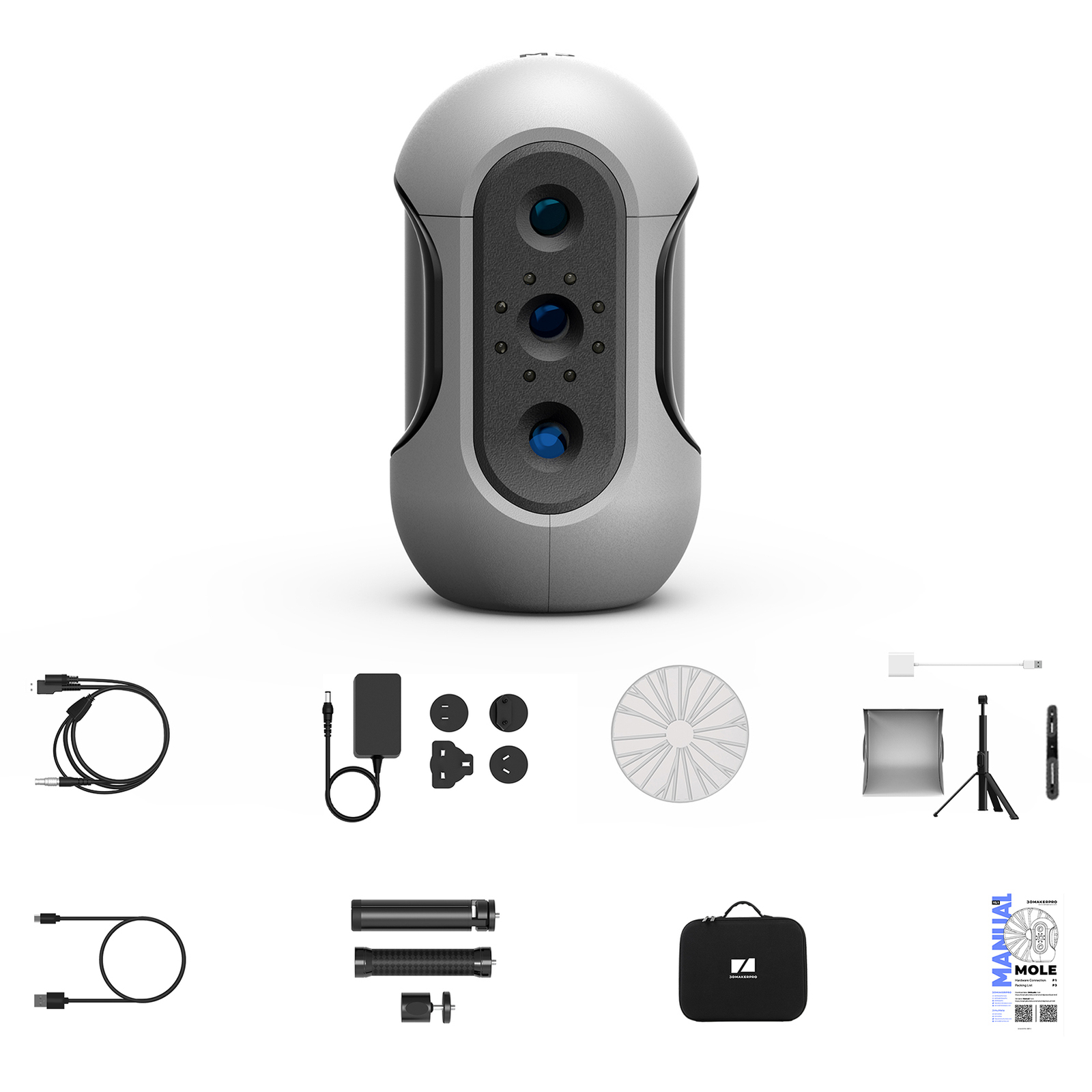 3DMakerpro Mole 3D Scanner Luxury Compatible with Win11/10/MacOS 11/12 Grey R8H8