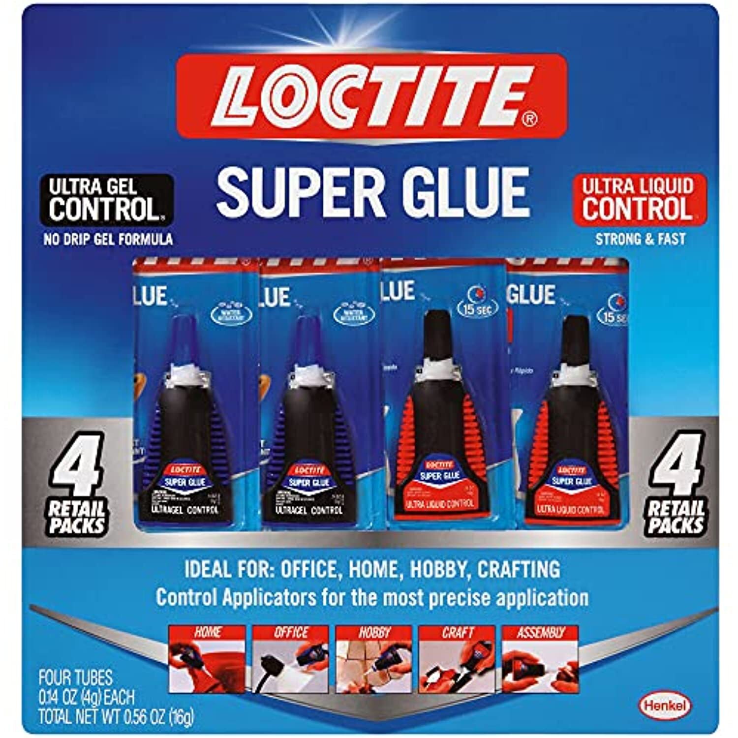 Loctite 2002988 Super Glue Control Gel and Ultra Liquid 4 g Bottles (Pack of 4)