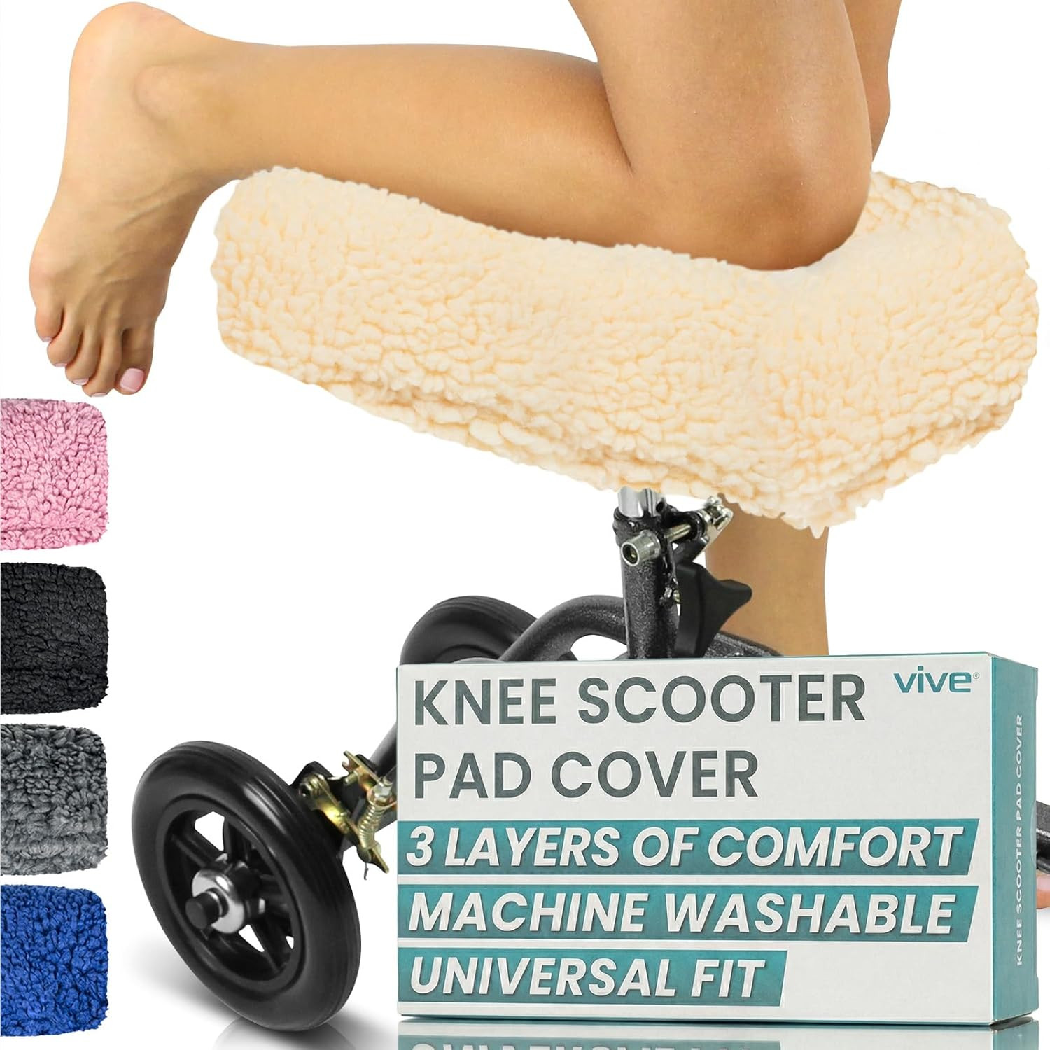 Knee Walker Pad Cover - Plush Synthetic Faux Sheepskin Scooter Cushion - Accesso