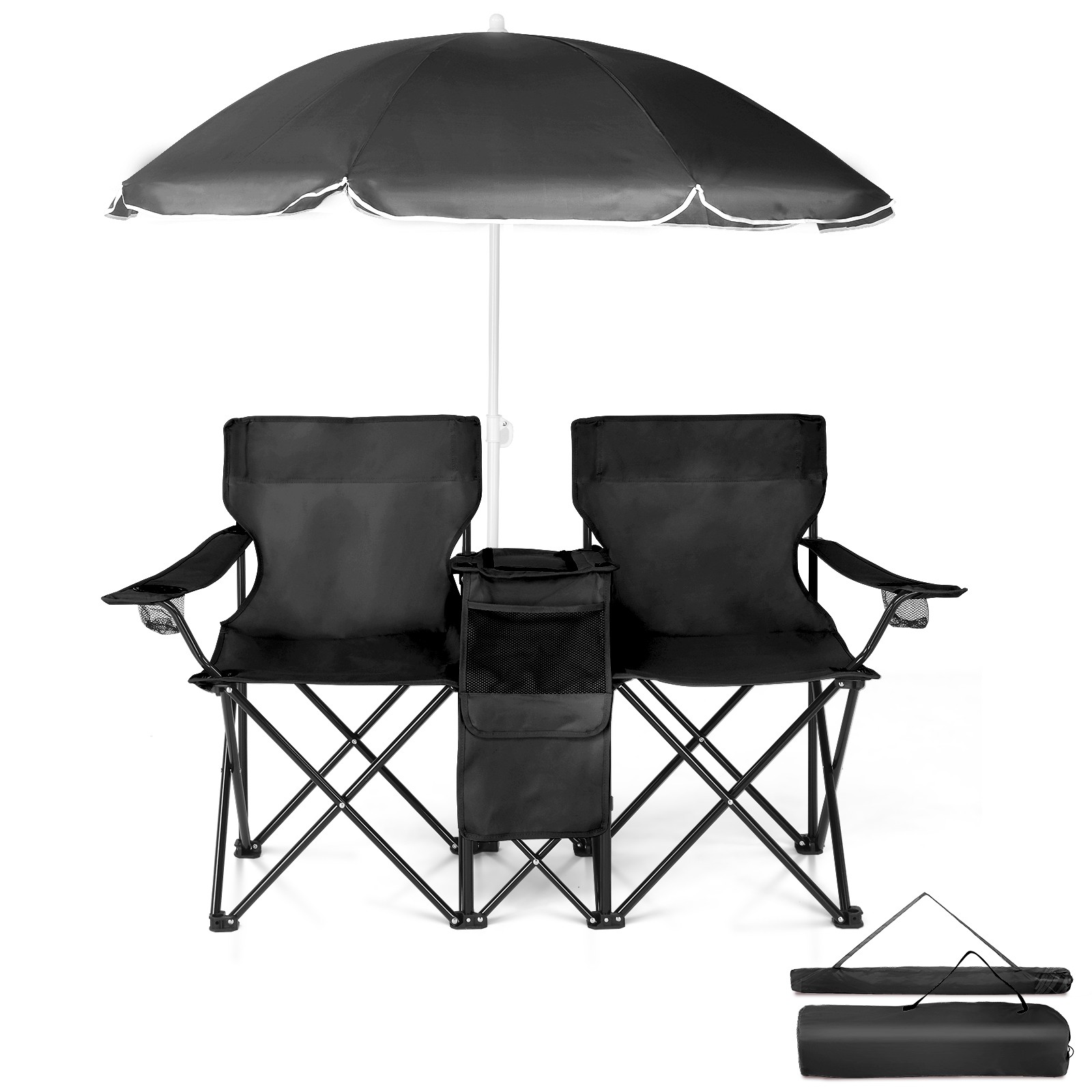 Foldable Picnic Beach Camping Double Chair+Umbrella Table Cooler Fishing Fold Up