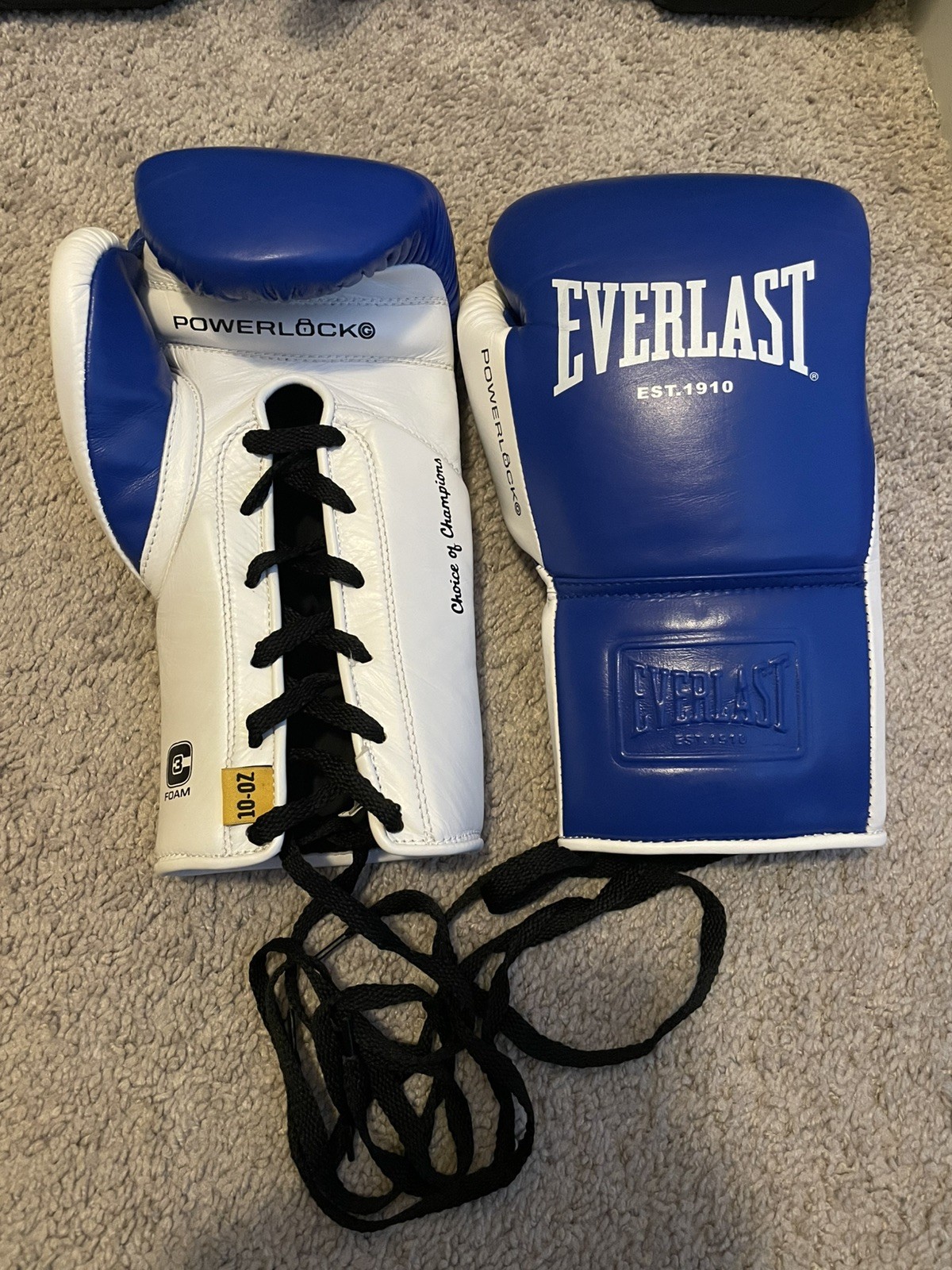 Everlast Og PowerLock Pro Fight Gloves Used 10 oz Blue White