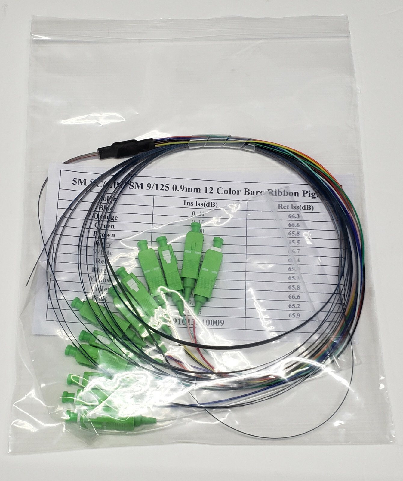12 fiber SC/APC Singlemode Bare Ribbon Fanout Test Lead, 5 meters, 12" 900um B/O