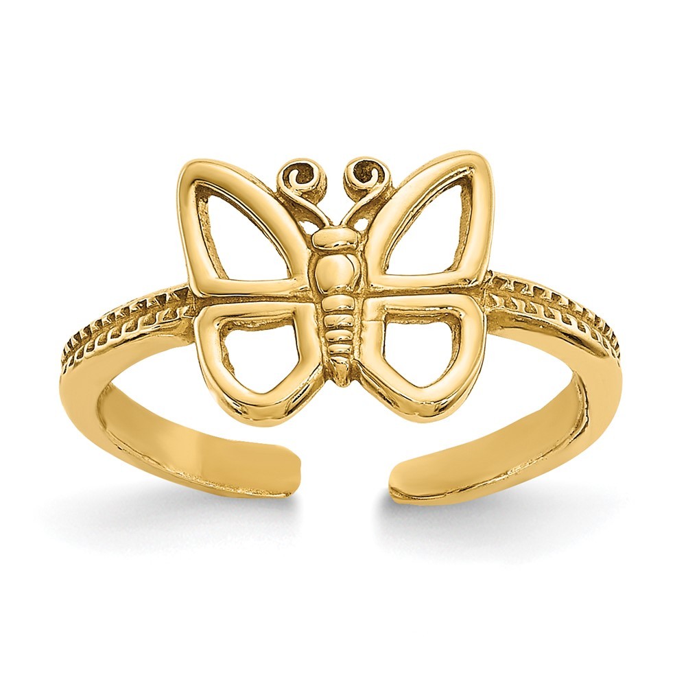 14k Yellow Gold Butterfly Adjustable Toe Ring