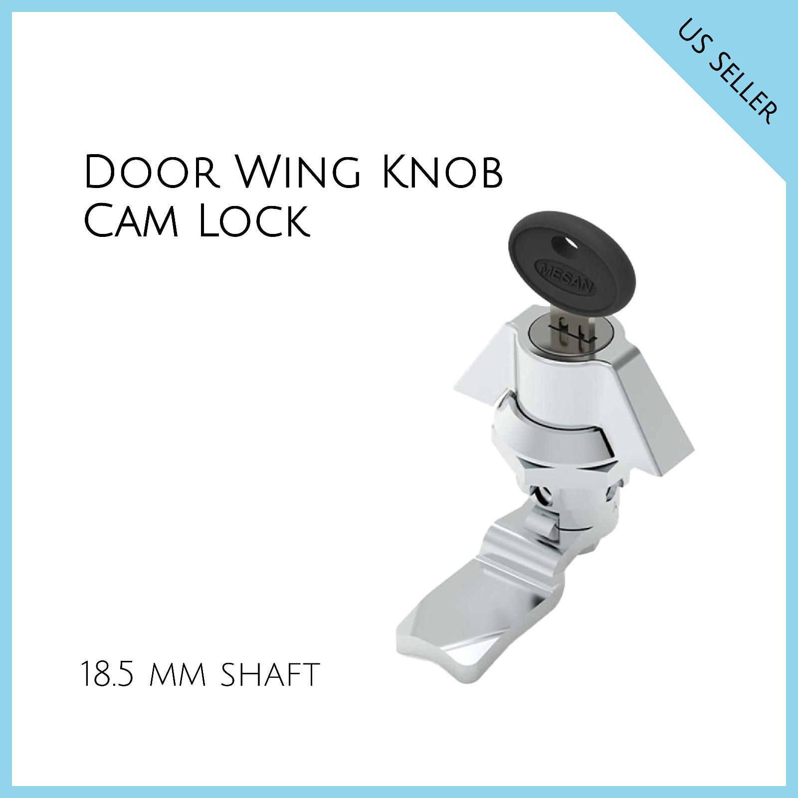 Door Wing Knob Cam Lock (Chrome). 18.5 mm shaft. FREE SHIPPING. # 065.1.1.01.42