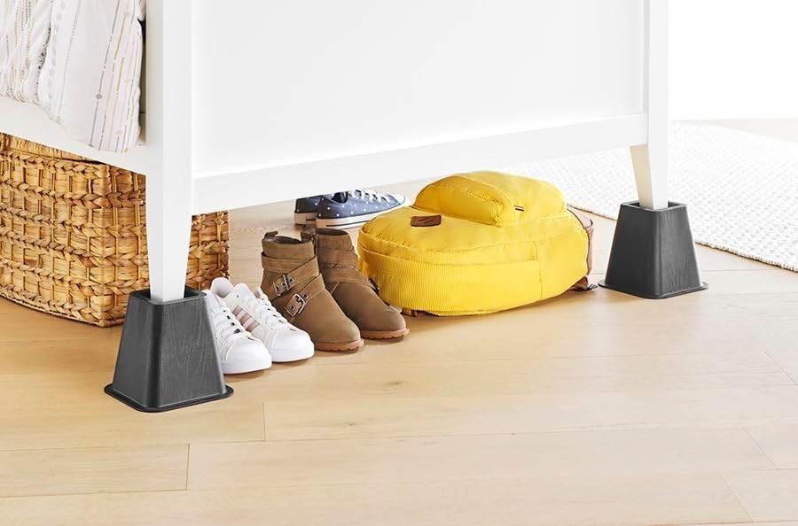 Whitmor Black Bed Risers, Set of 4 - 5.25” Elevation for Space Optimization