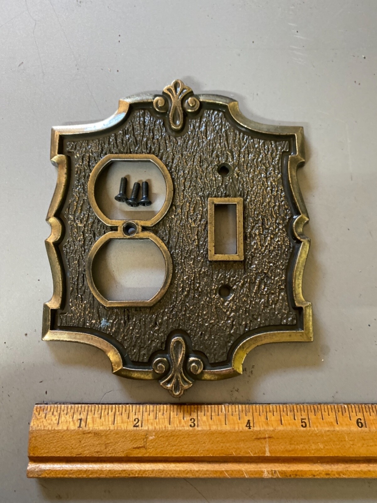 Vintage Ornate Metal Light Switch Outlet Cover Combo