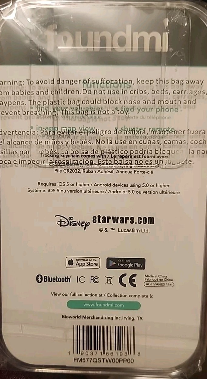Foundmi 2.0 Bluetooth Tracking Remote Star Wars/Marvel Keychains- New- 2/$10