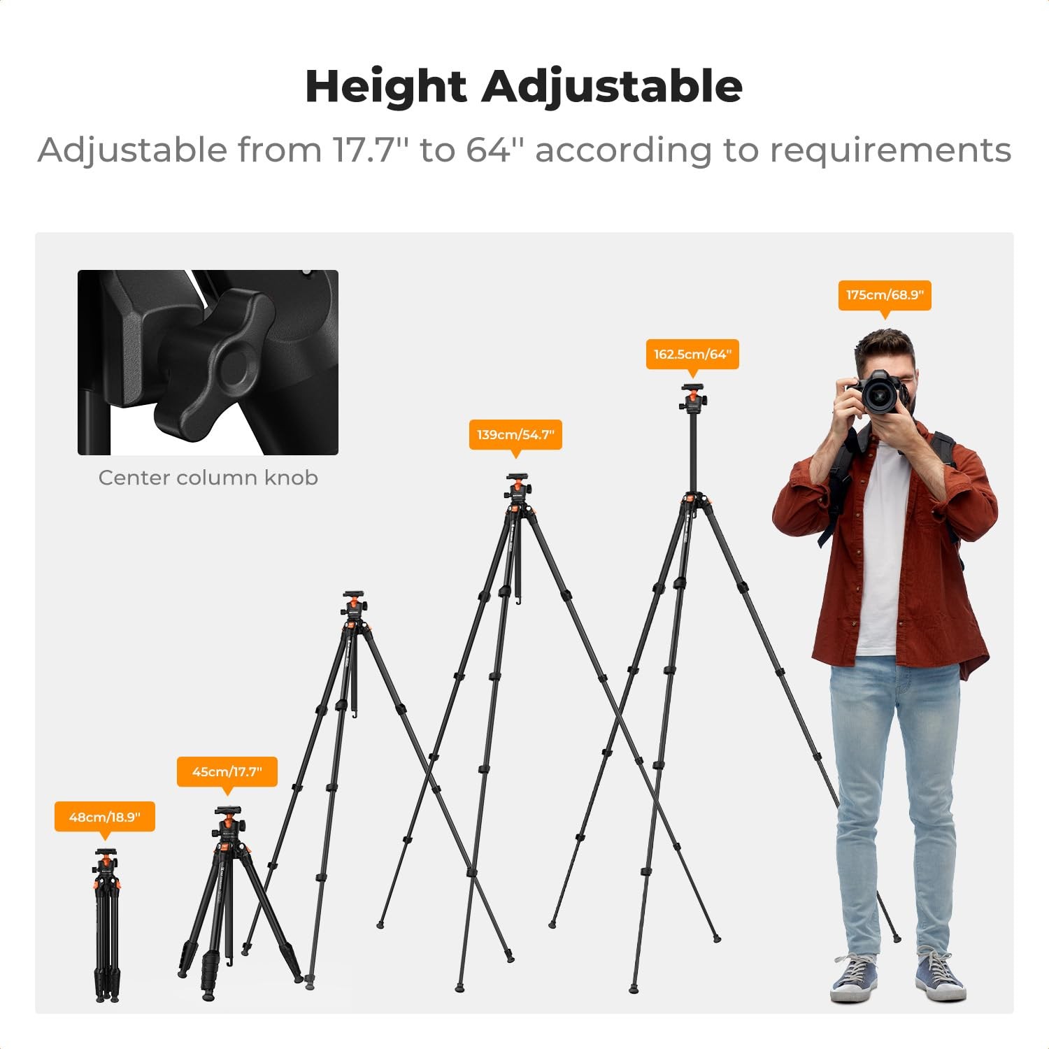 63" Aluminum Travel Tripod for Camera