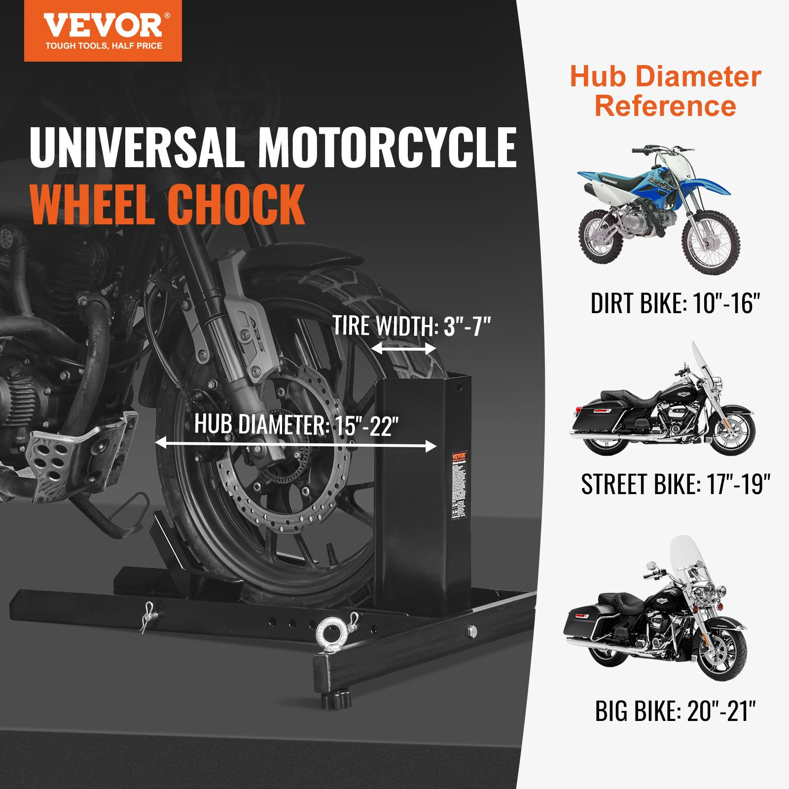 VEVOR Motorcycle Wheel Chock Upright, 1800 lbs Capacity Heavy-Duty