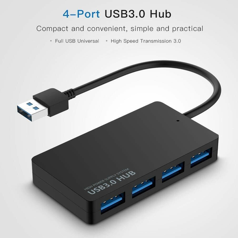 4 Port USB 3.0 Hub Cable Power Adapter Splitter Multiple Extender for Laptop