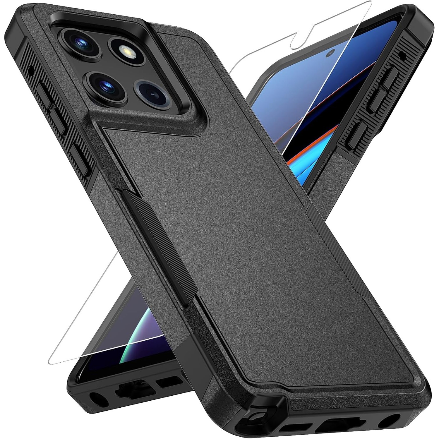 For Motorola Moto G 2025 Case Shockproof Dual Layer Phone Cover + Tempered Glass