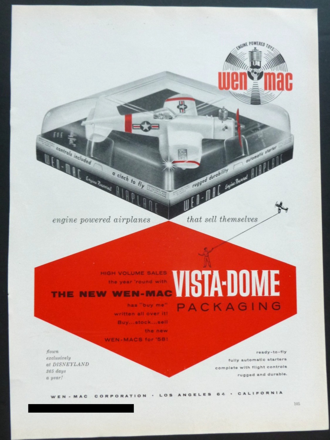 RARE Vtg 1958 DEALER Ad - WEN-MAC Corsair Gas Control Line Airplane Military