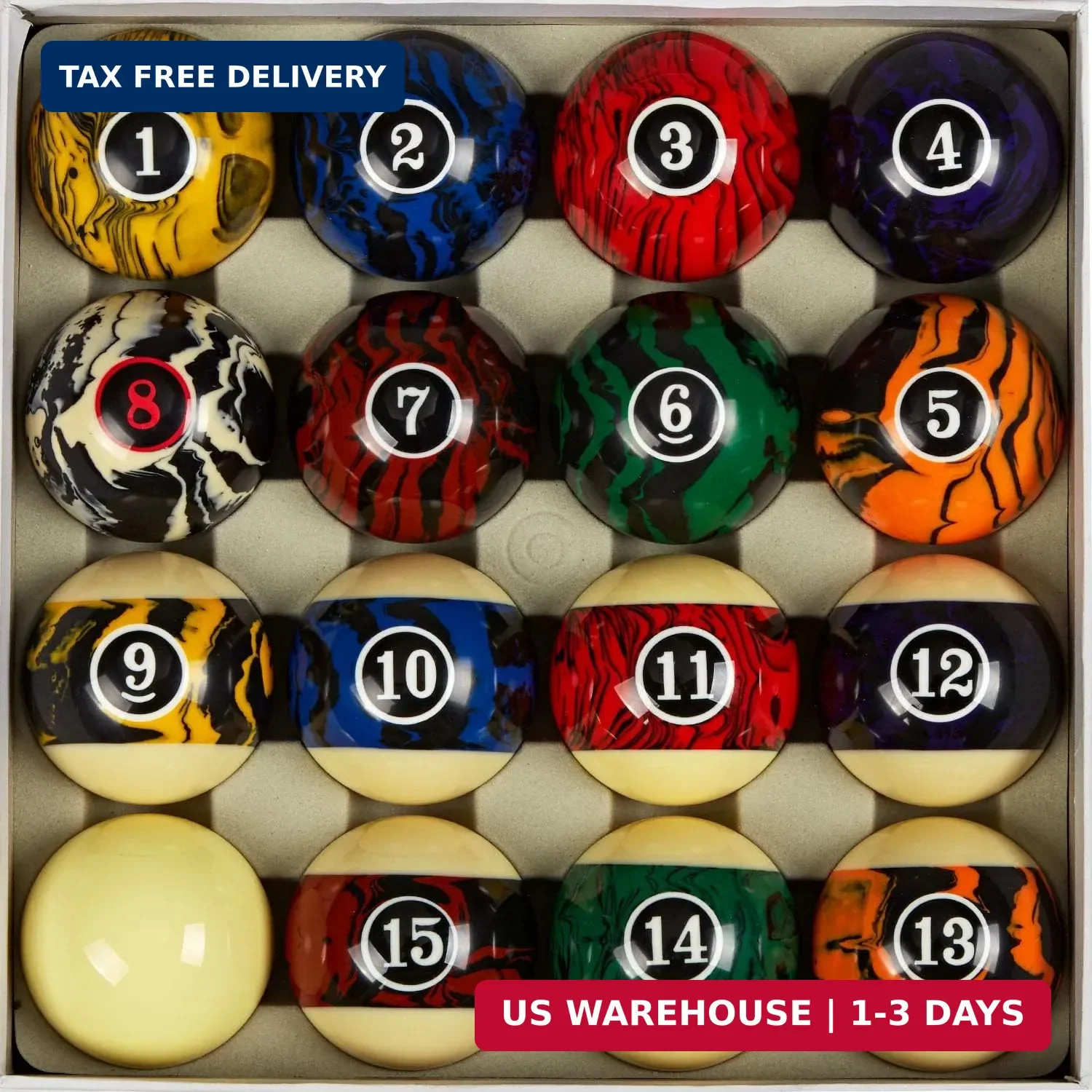 Deluxe 2-1/4" Billiard Pool Balls Marble-Swirl Style Billiards Ball Co