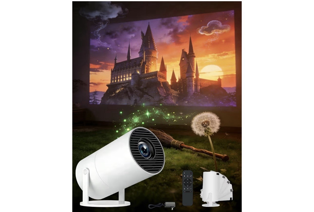 Smart 4K Desktop Projector WiFi 6.0 Android Auto Keystone Built-in Apps White