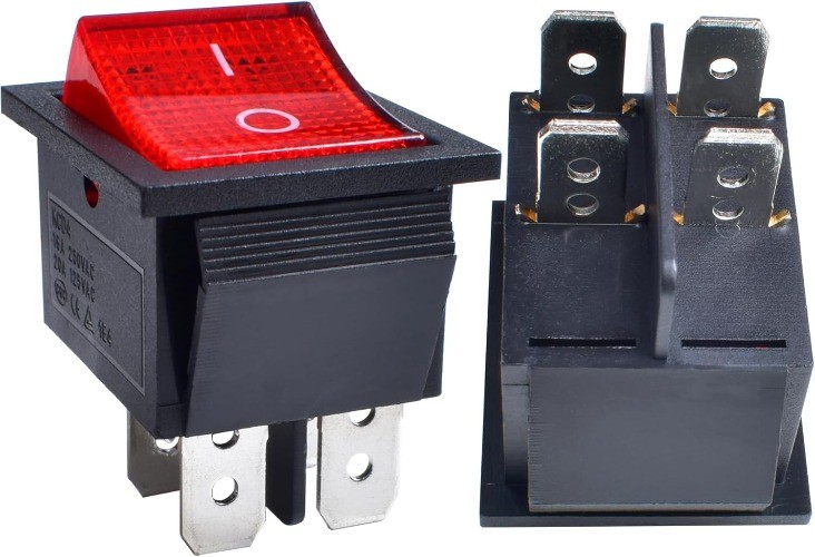 2 Pcs Rocker Switch AC 20A 125V 16A 250V DPST 4 Pins On Off Red LED Light