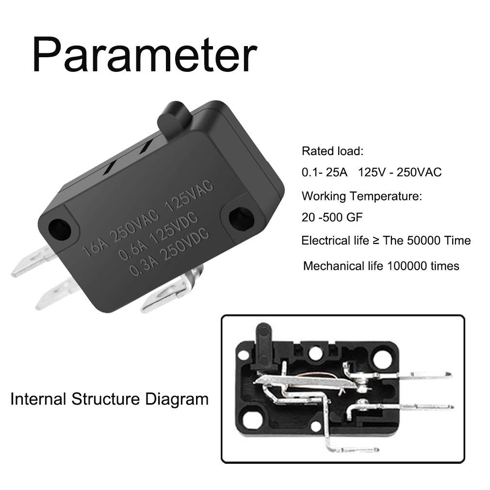 12Paack 125V / 250V 16A SPDT Botón De Acción a Presión Micro Interruptor Límite