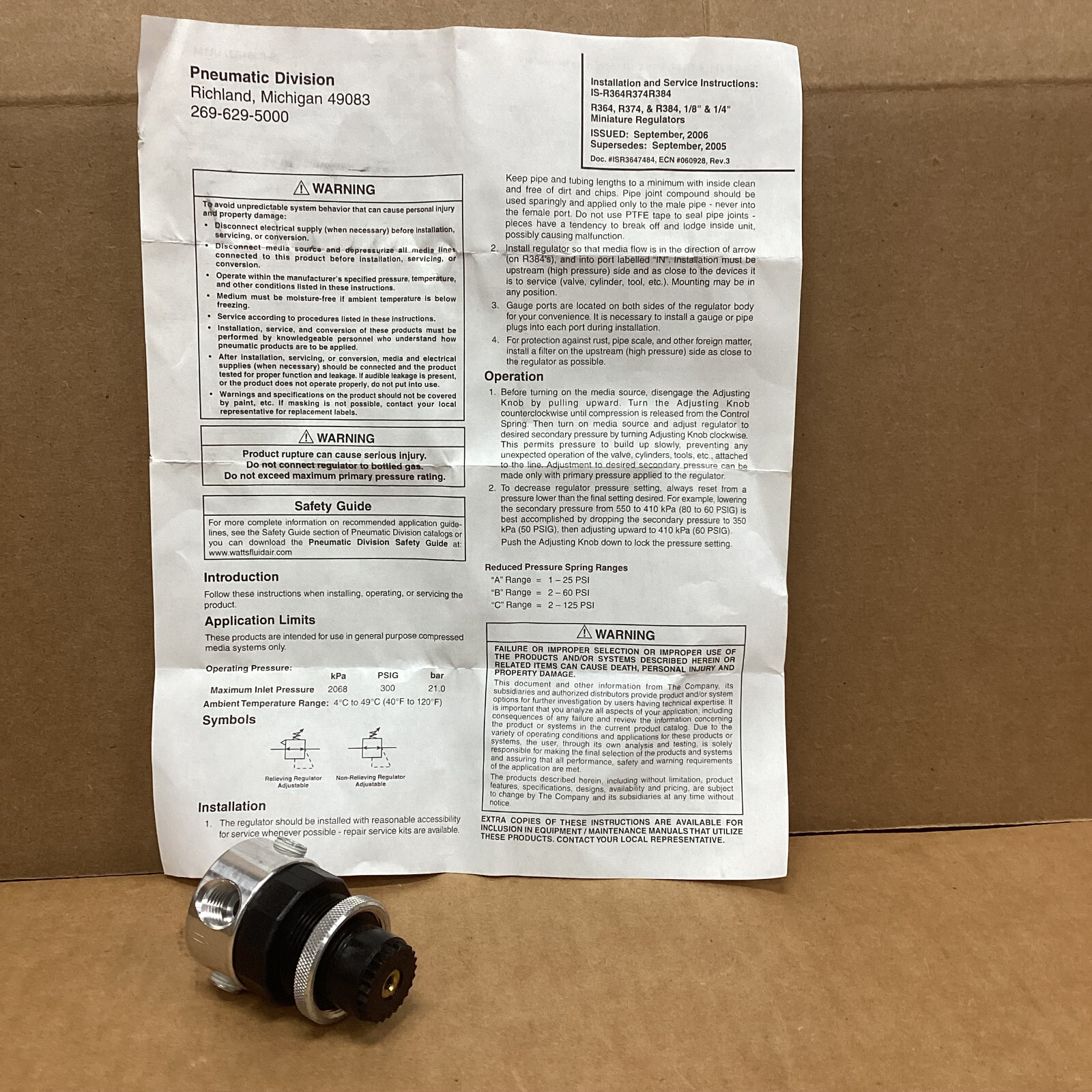 Valve regulating, fluid pressure 4820-01-522-3501