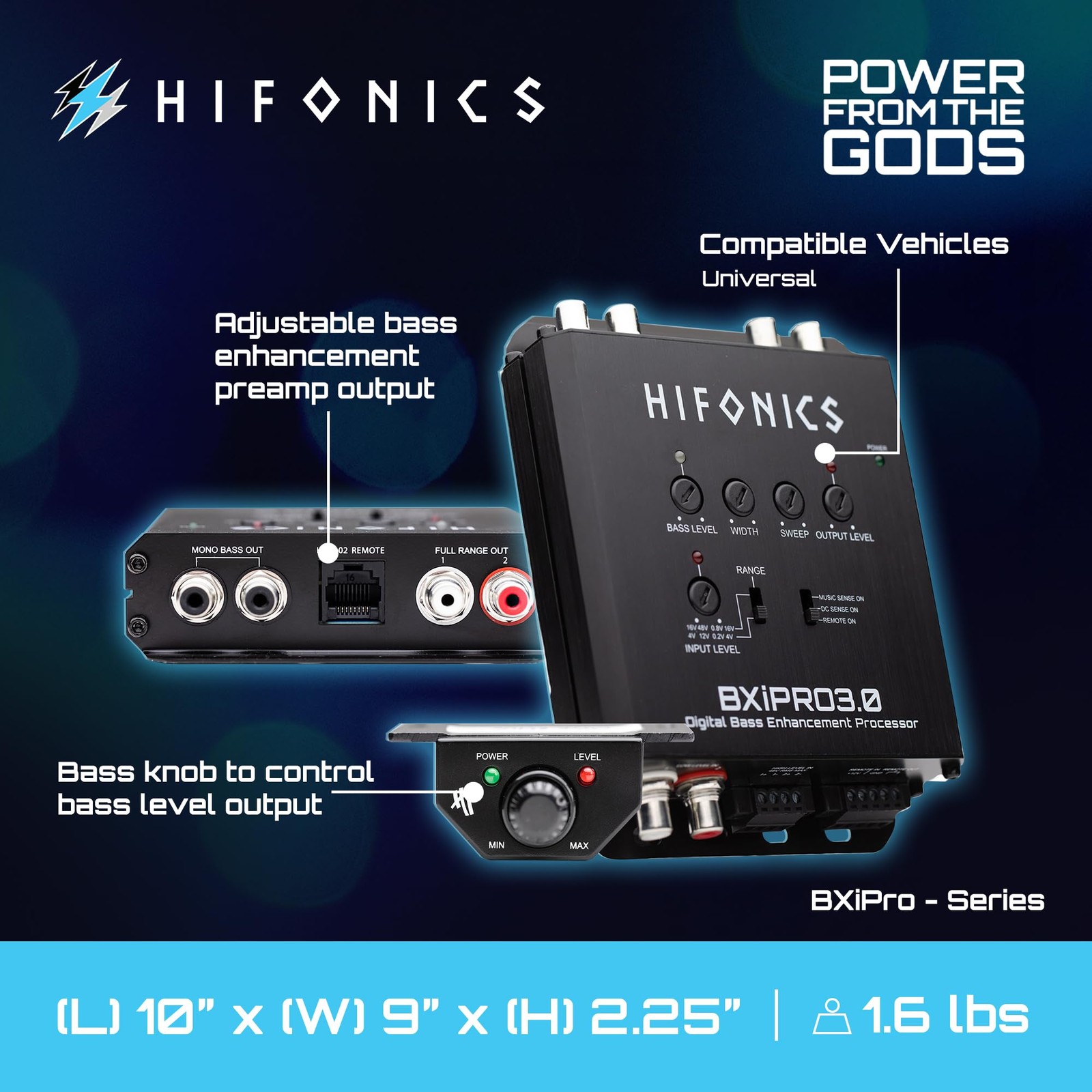 BXIPRO3.0 Bass Enhancer, Digital Processor with Dash Mount Remote Control, In...
