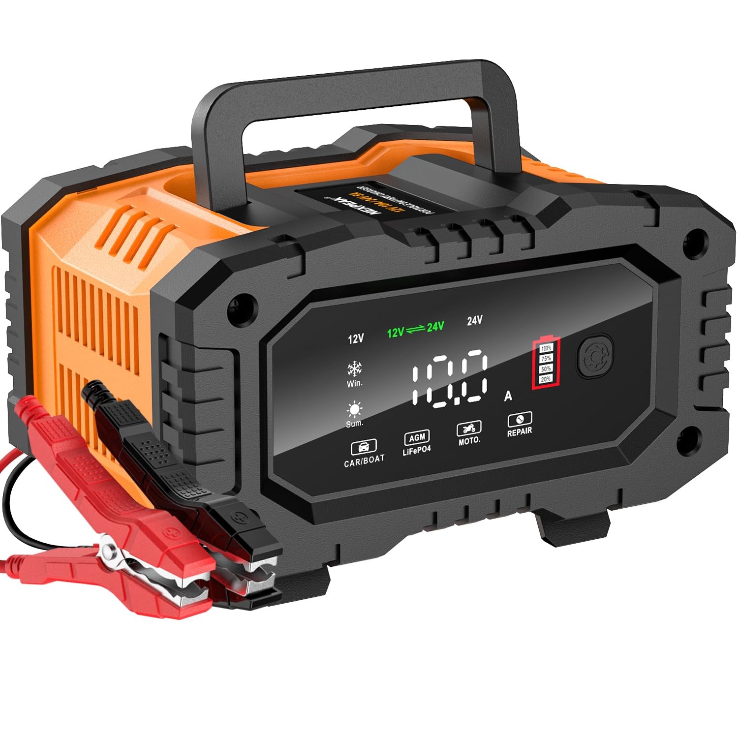 NEXPEAK NC202 10-Amp Battery Charger, 12V 24V LiFePO4 Lead Acid 10Amp