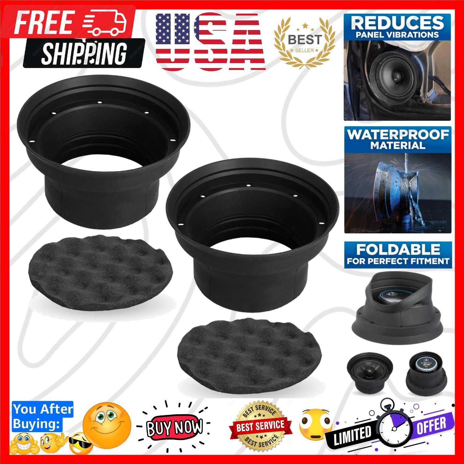 XBAF65 2 Piece 6.5" or 6.75" Weatherproof Silicone Rubber Speaker Baffle Kit