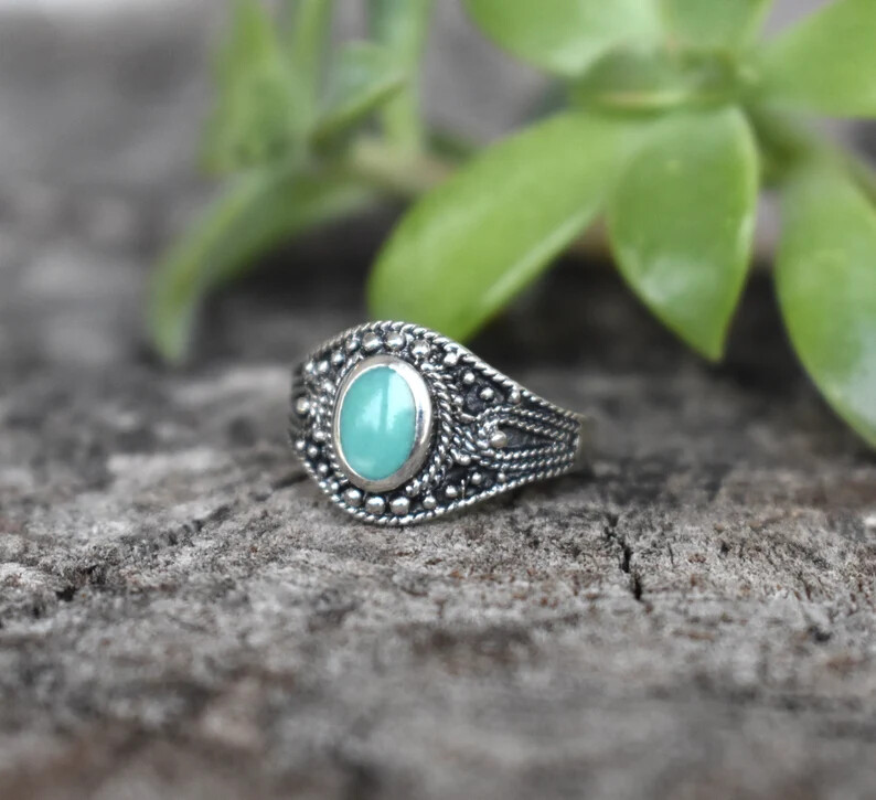 Turquoise 925 Sterling Silver Band & Statement Ring Handmade Ring Allsize-B-41