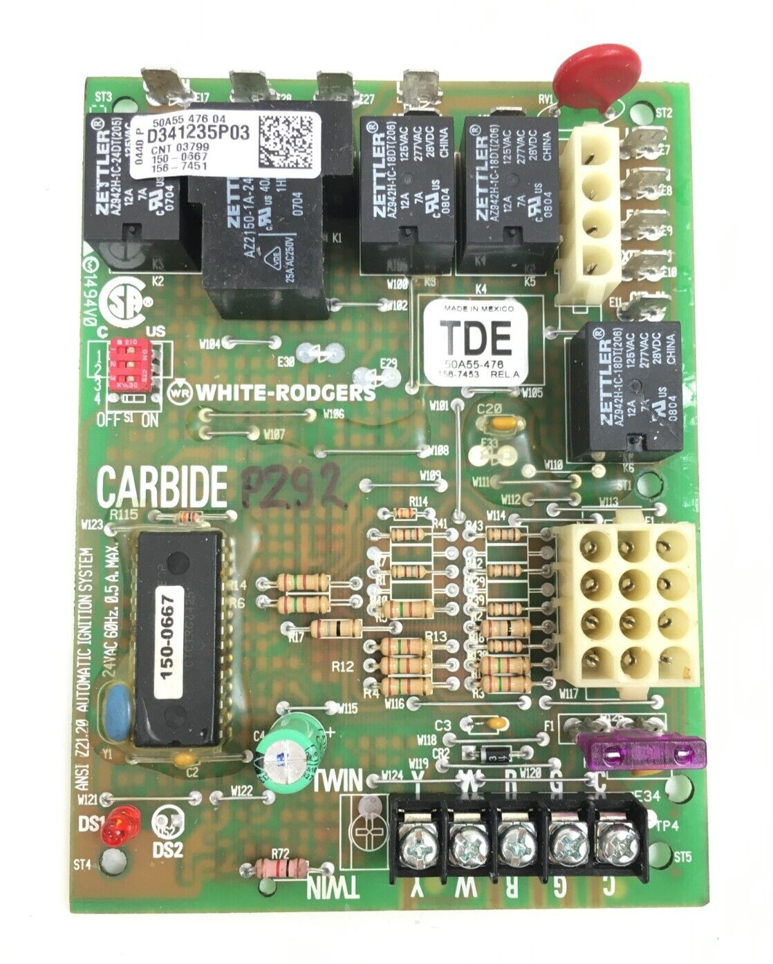 TRANE White Rodgers 50A55-476 Furnace Control Circuit Board D341235P03 used P292