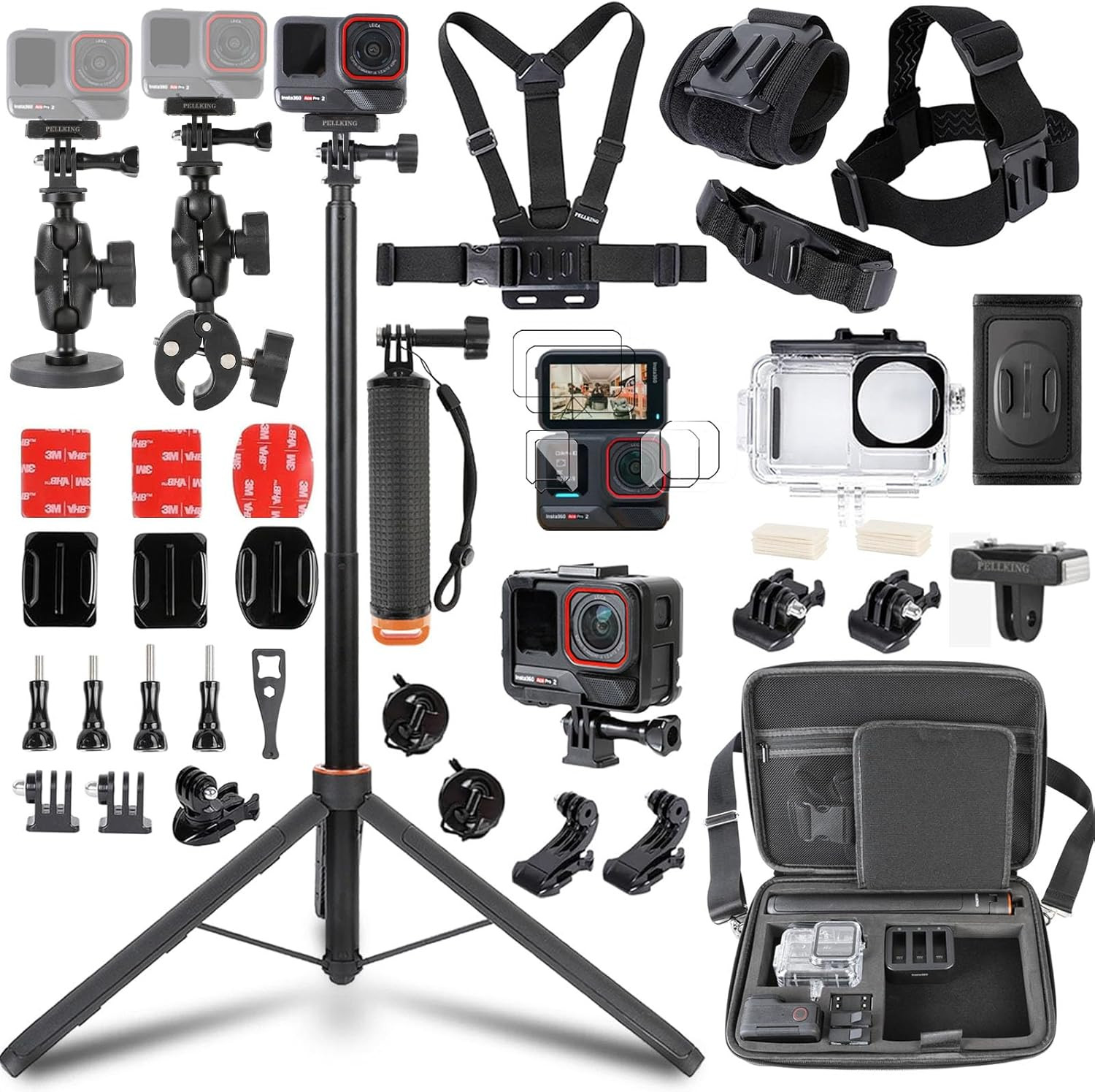 Accessories Kit for Insta360 Acepro2,Carrying Case with Belt 135Cm Selfie Stick