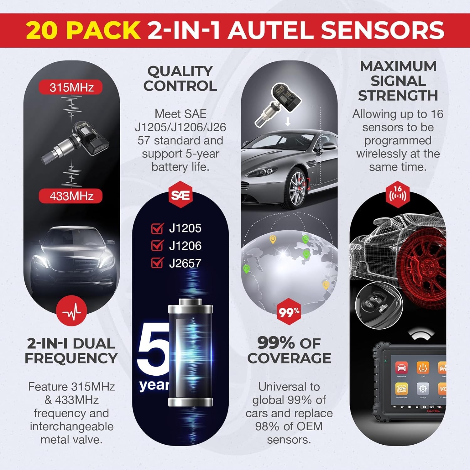 20PCS Autel MX-Sensor Programmable TPMS Sensor for Universal Tire Pressure Tool