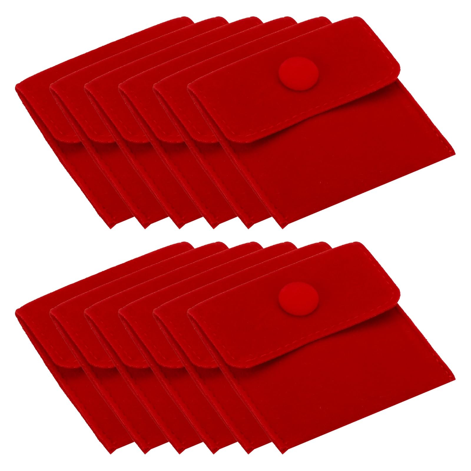PATIKIL 7x7cm Jewelry Pouches with Snap Button, 12 Pack Velvet 7x7cm, Red