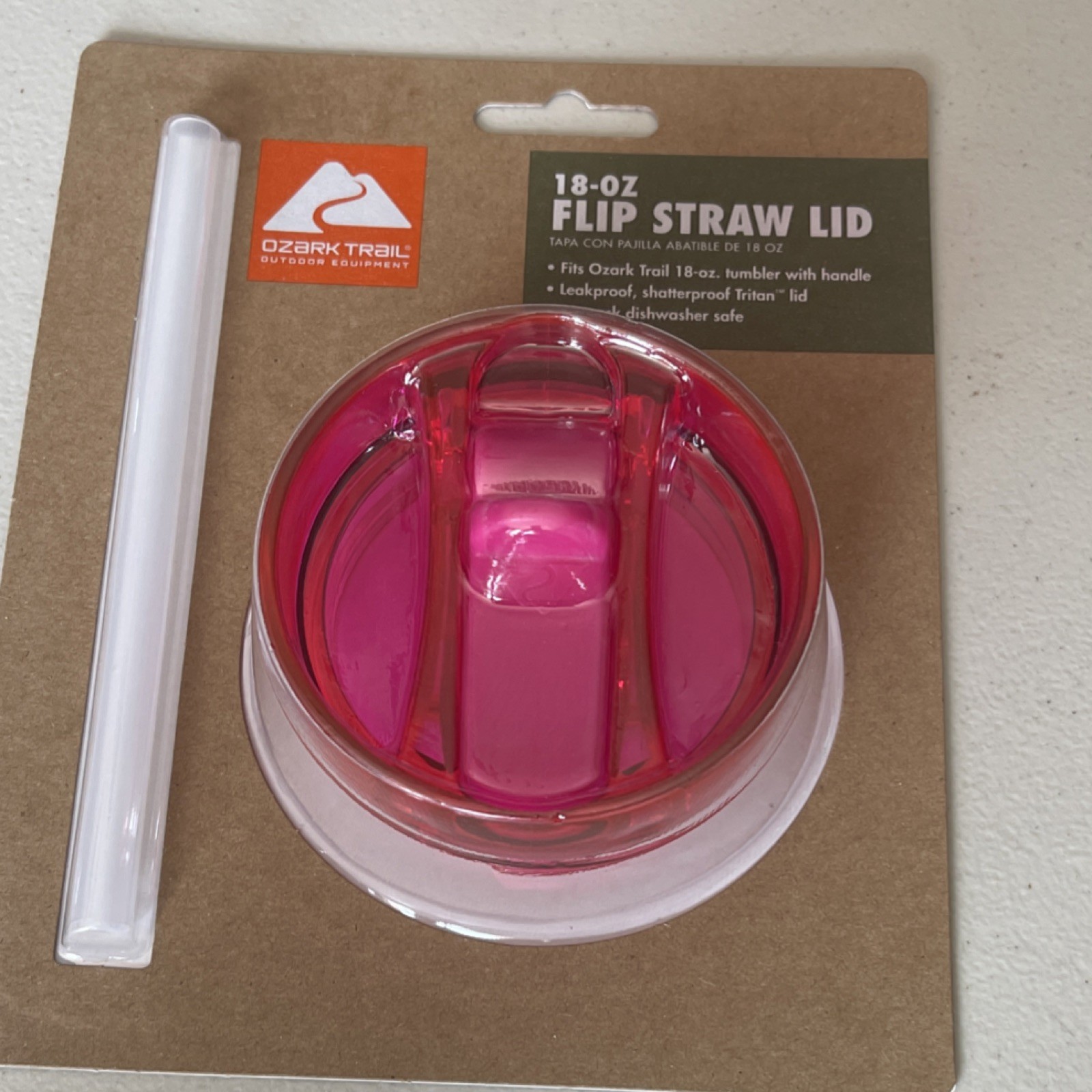 Ozark Trail 18oz Hot Pink Flip Straw Lid Leakproof Tritan Dishwasher Safe