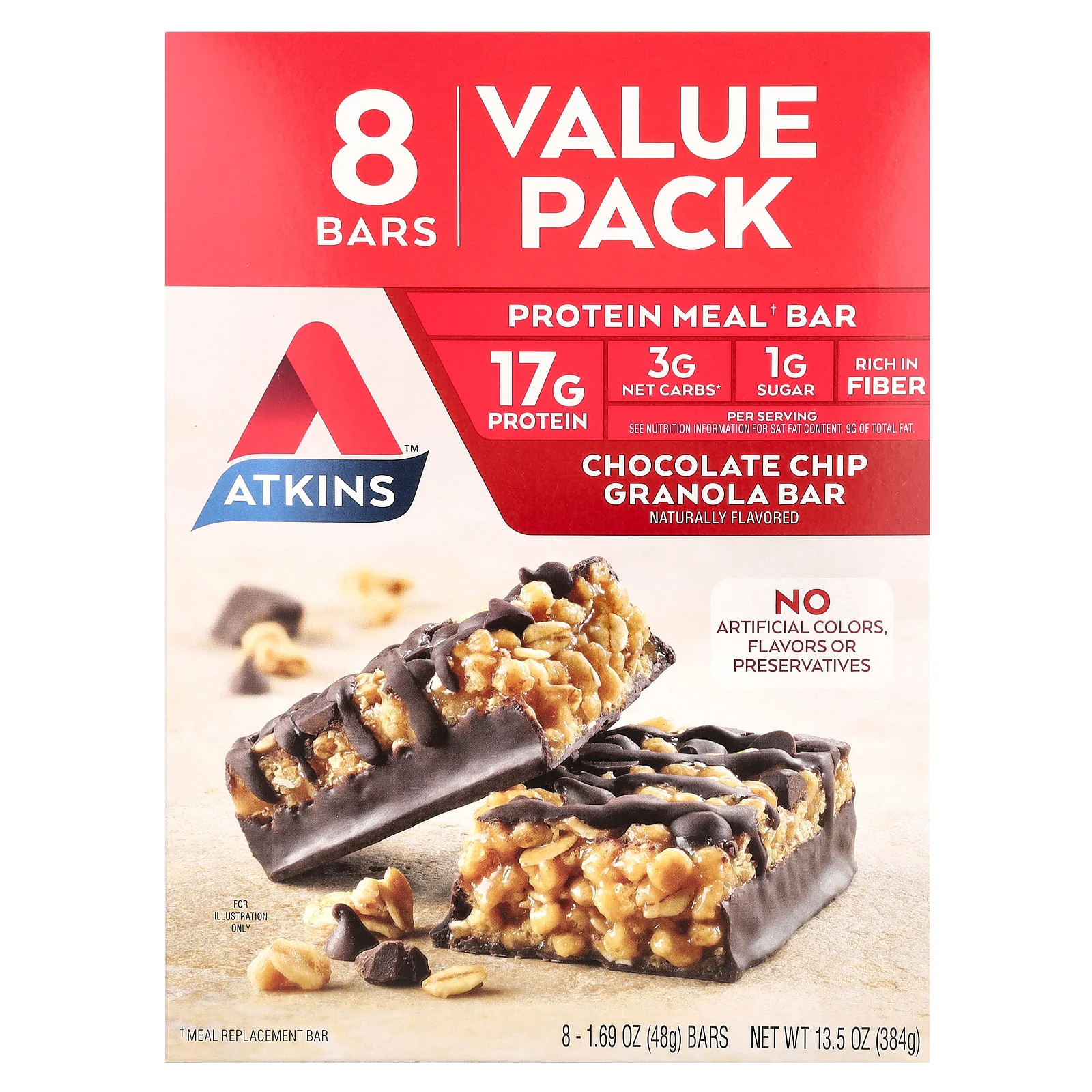 Protein Meal Bar, Chocolate Chip Granola, 8 Bars, 1.69 oz (48 g) Each