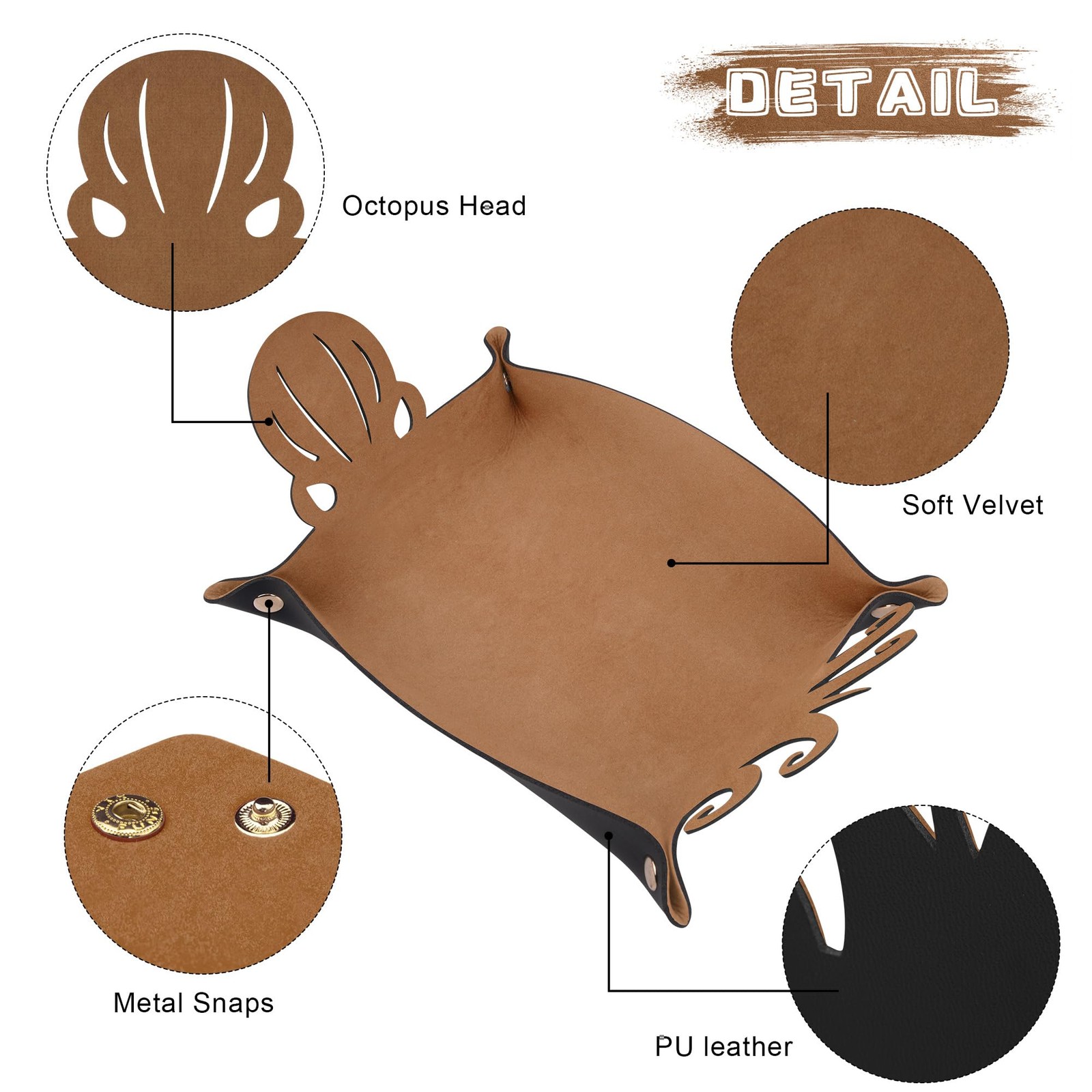 SIQUK 2 Pieces Octopus Dice Rolling Tray PU Leather Dice Mat Folding Scroll D...