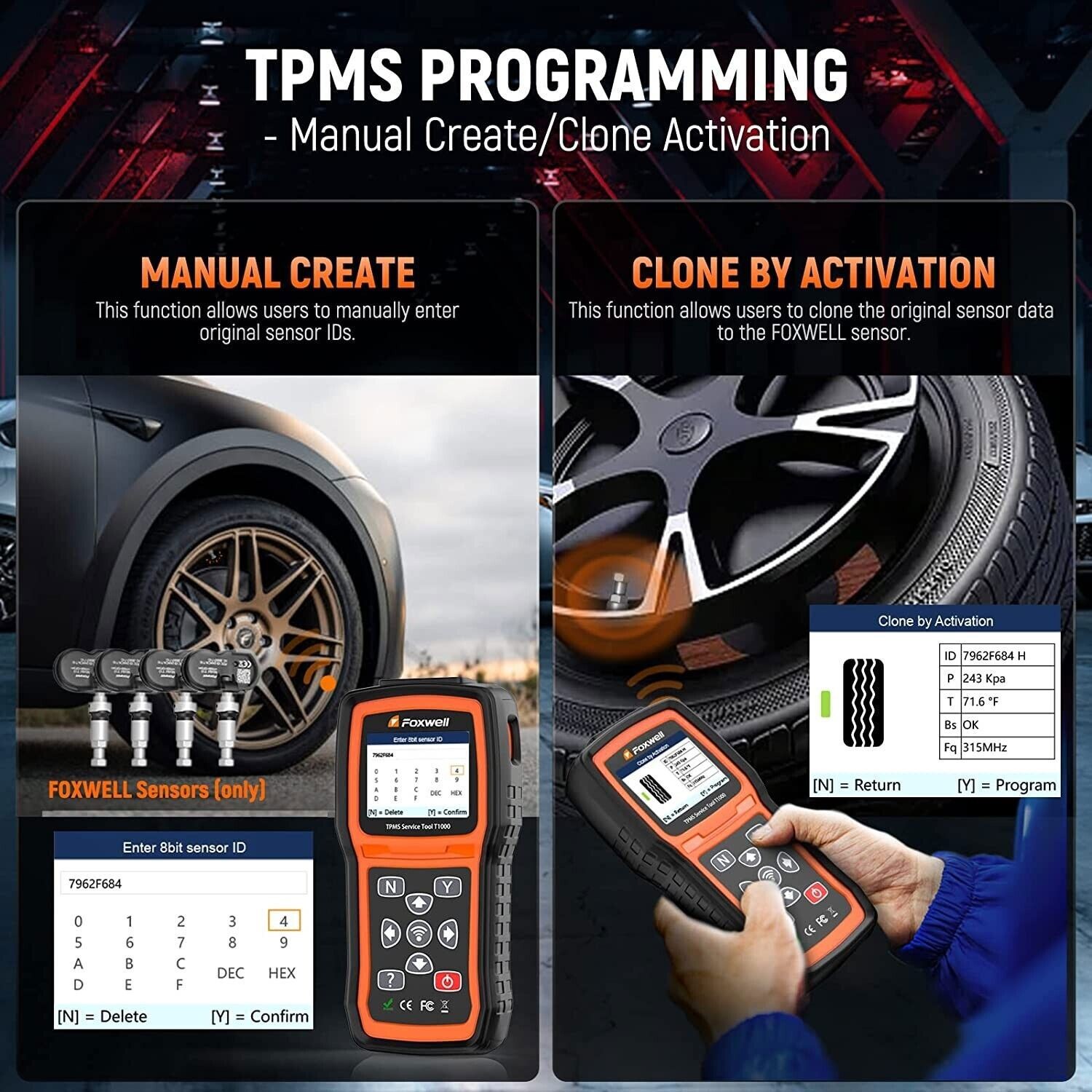 FOXWELL T1000 TPMS Programmer Tire Sensor Pressure Reset Active Diagnostic Tool