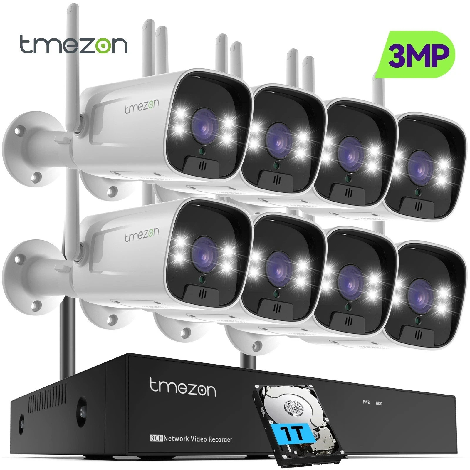 3MP Home IP Camera System 10CH 1TB NVR WIFI Human tracking IP66 Waterproof
