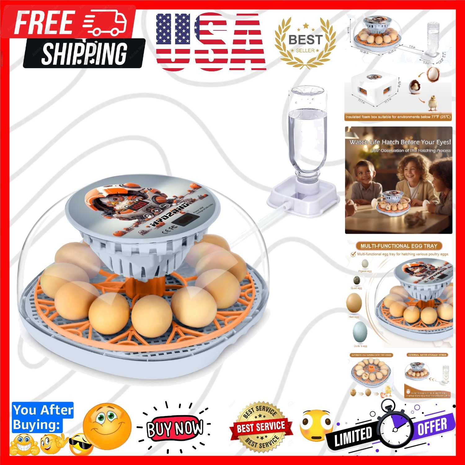 Smart Chicken Incubators for Hatching Eggs with Automatic Turner Small Poultr...