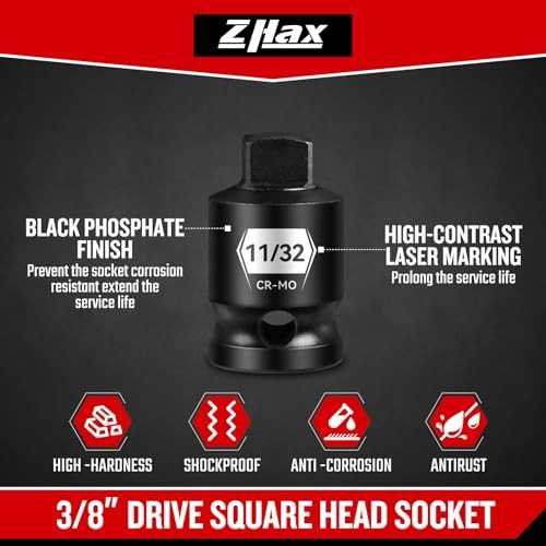 Zhax 12PCS 3/8-Inch Drive Pipe Plug Socket Set - Impact SAE (3/16-3/8")