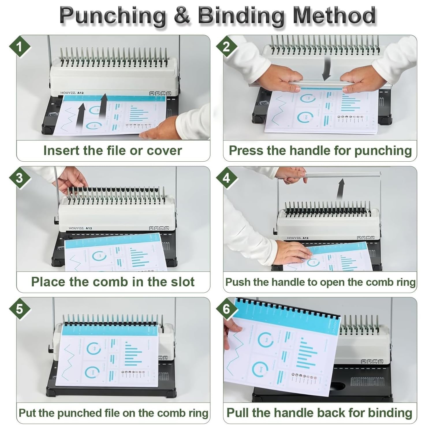 HOUYEE Binding Machine, 19 Holes, 450 Sheets, Comb Binding Machines with 50 P...
