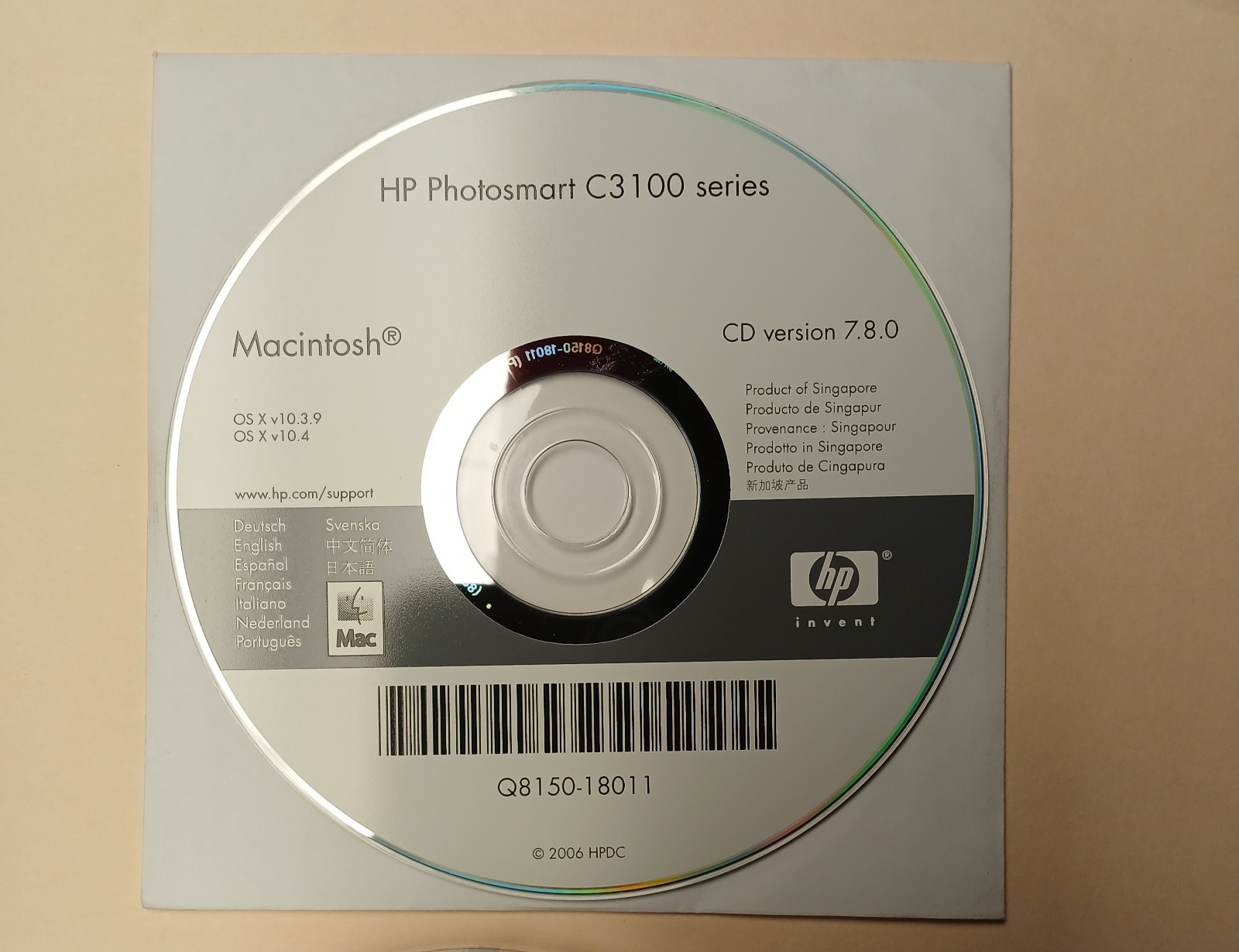 Software HP Photosmart C3100 Macintosh CD Version 7.8.0
