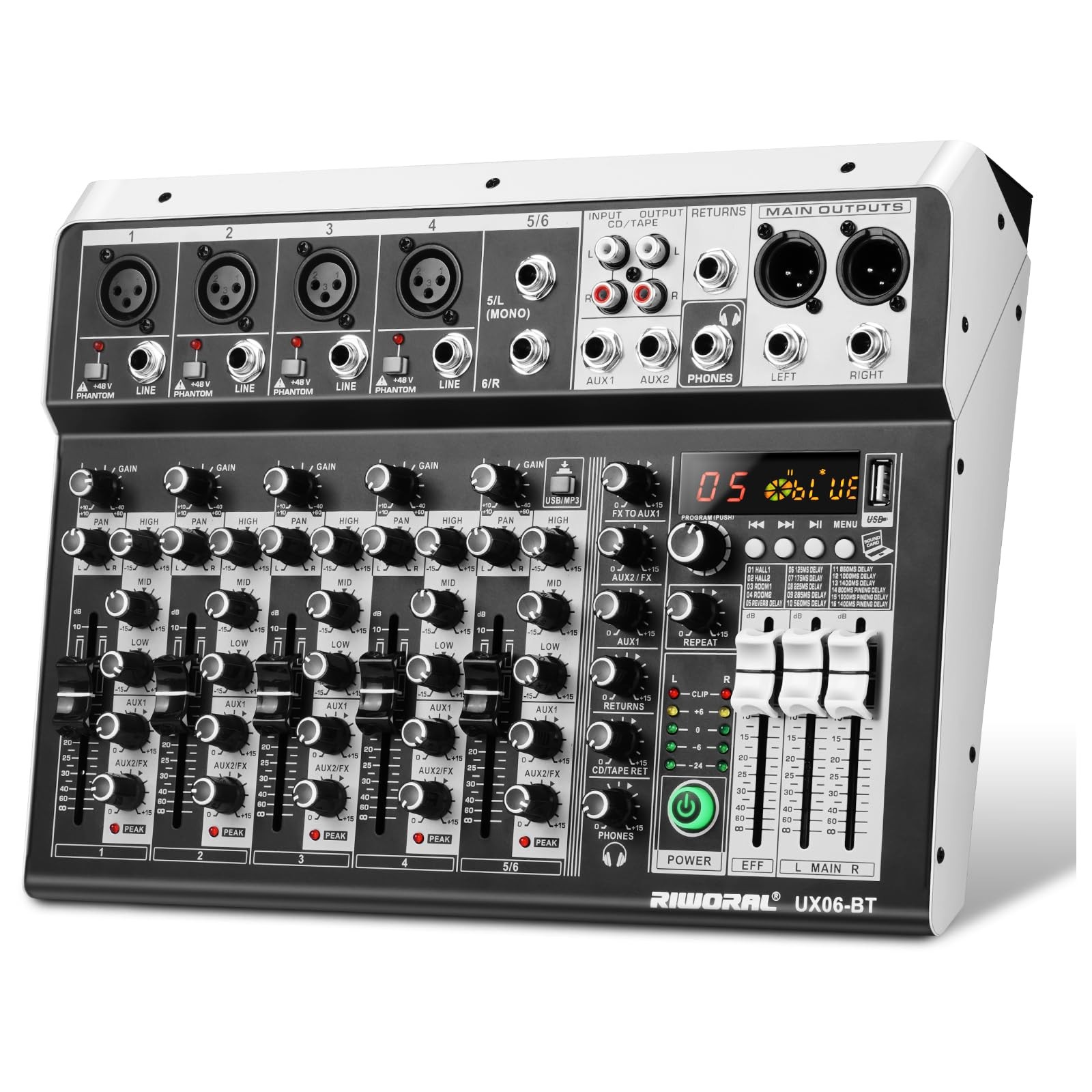 6 Channel Audio Interface Sound Board Mixing Console 16-Bit DSP DJ Mixer...