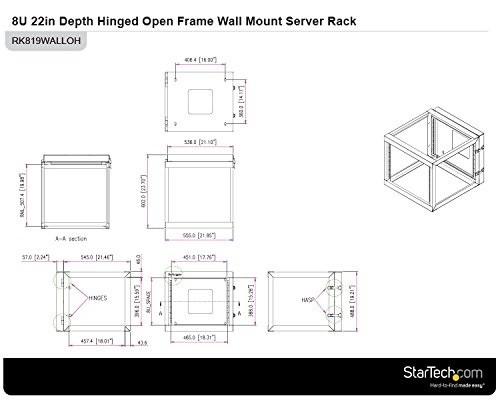 StarTech 8U 22in Depth Hinged Open Frame Wall Mount Server Rack