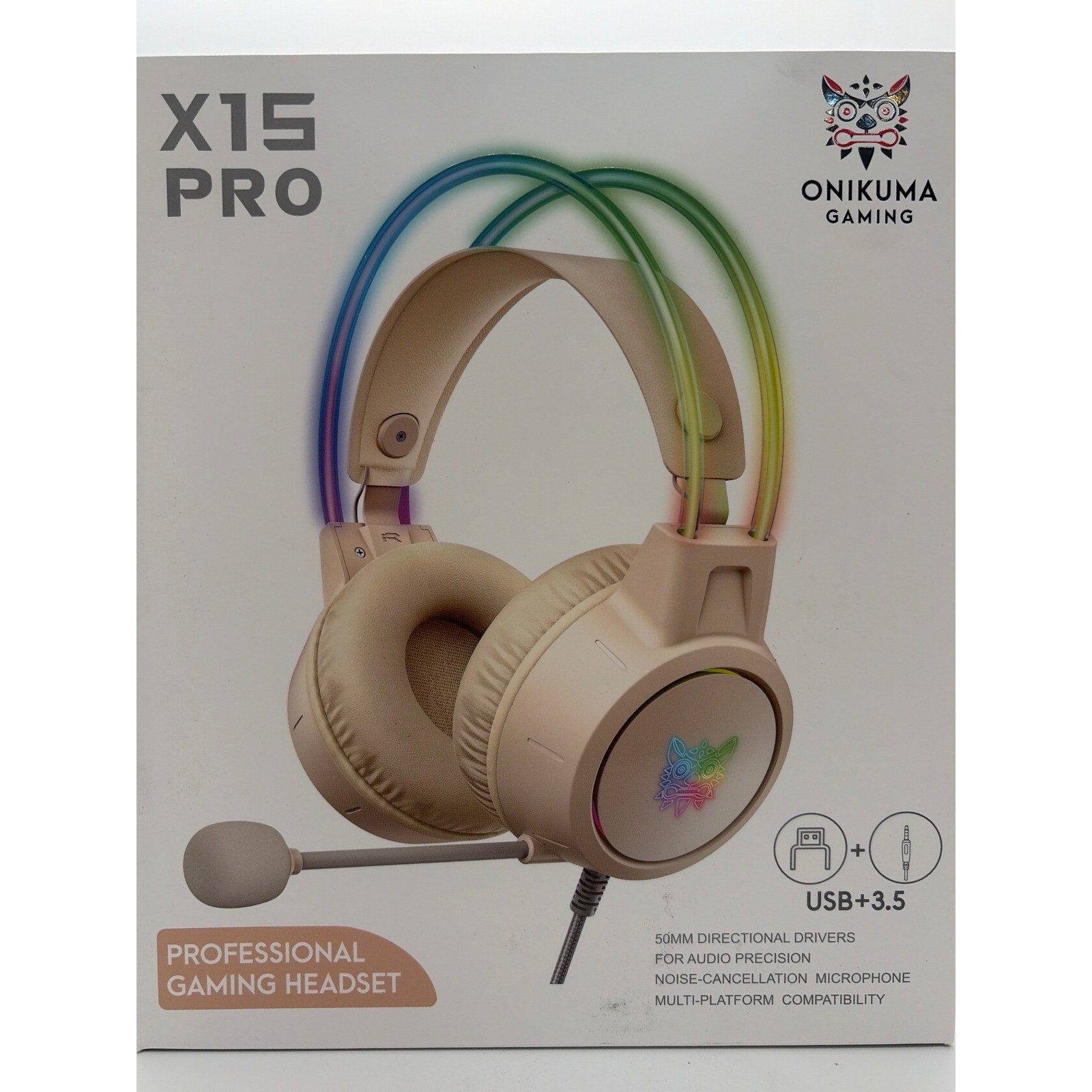 Onikuma X15 Pro Gaming Headset Beige LED Hi-Fi Noise Canceling Microphone    4E